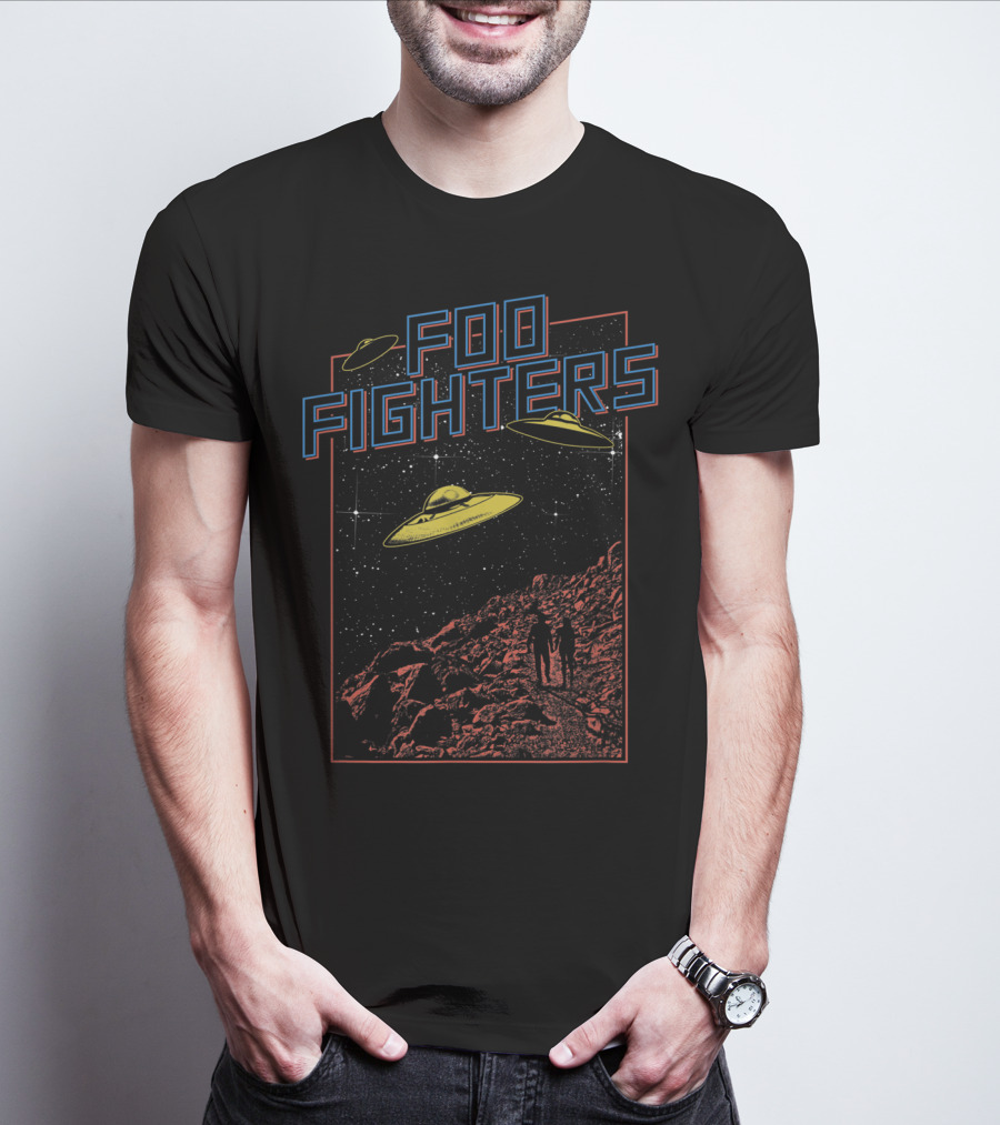 Foo Fighters UFO And Space Scene With Astronauts And Starry Sky T-Shirt