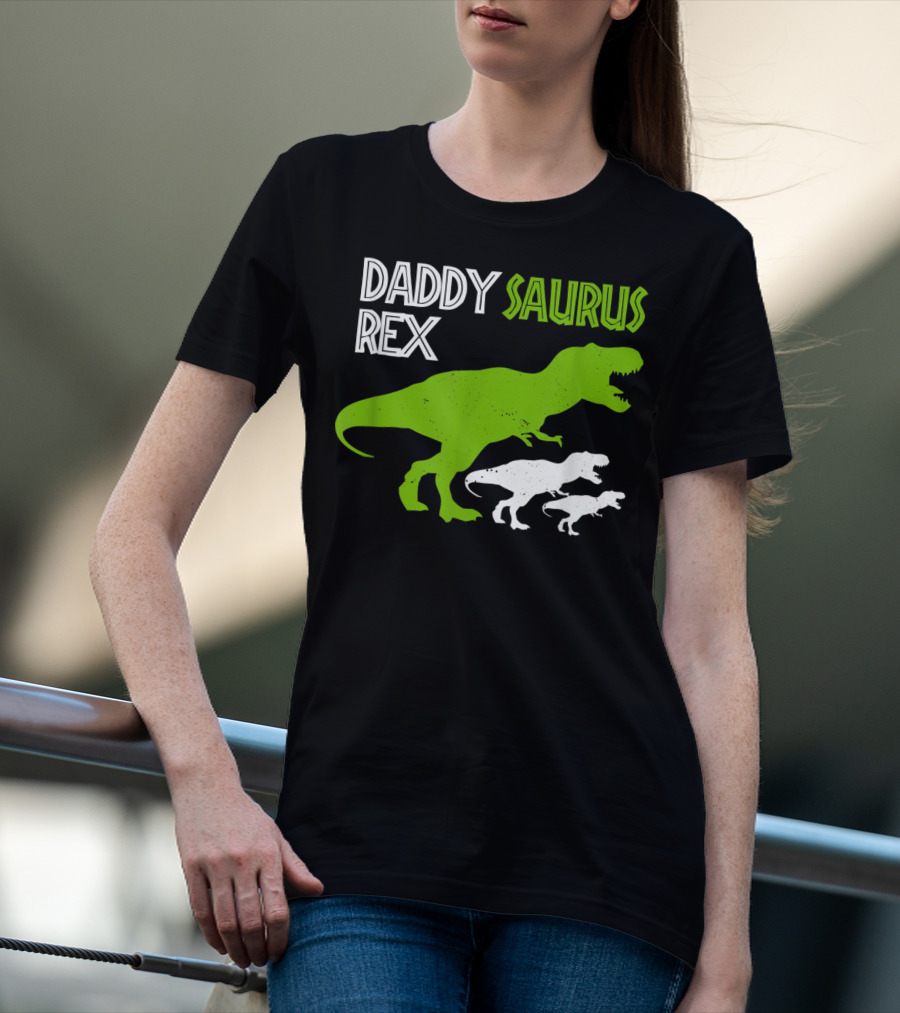 Funny Father's Day Daddysaurus Rex Dinosaur Dad And Kids T-Rex T-Shirt