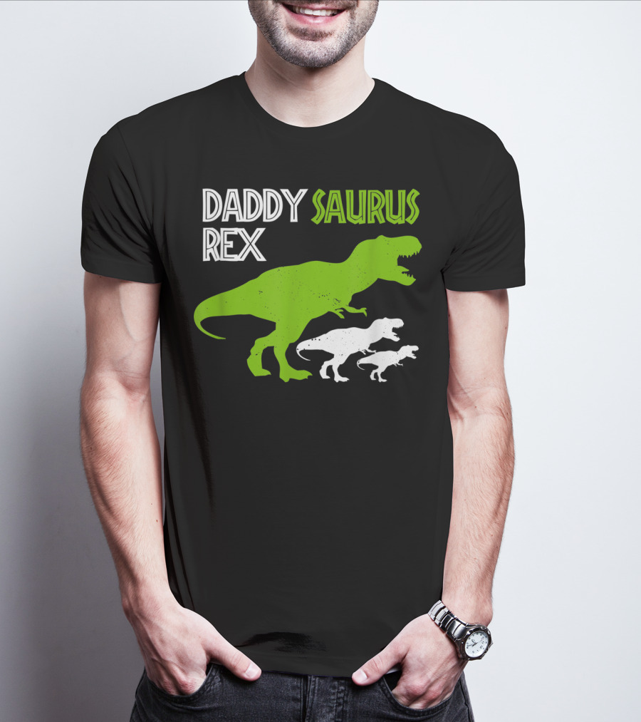 Funny Father's Day Daddysaurus Rex Dinosaur Dad And Kids T-Rex T-Shirt