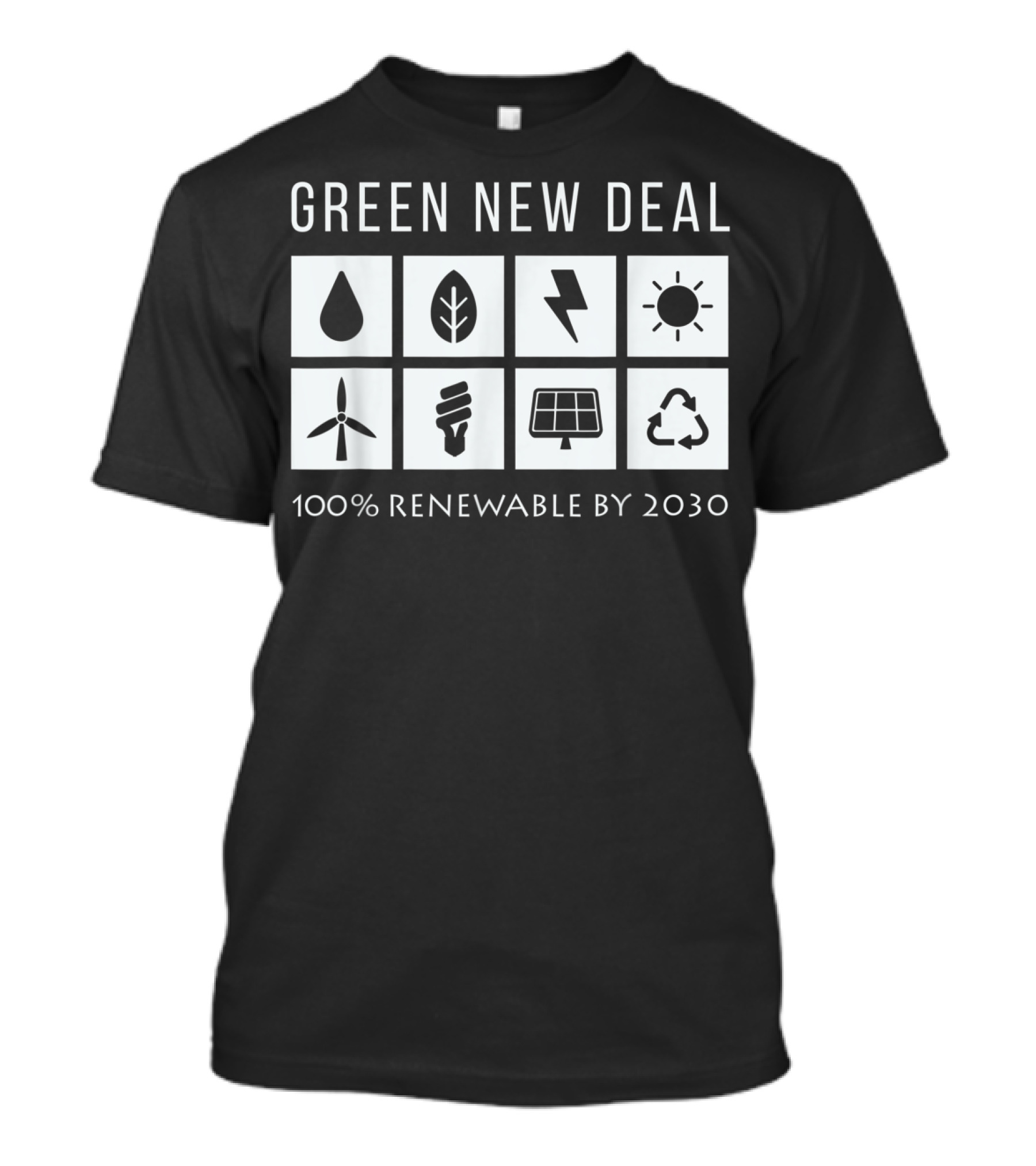 Green New Deal 100% Renewable By 2030 Climate Change Activism Icons T-Shirt