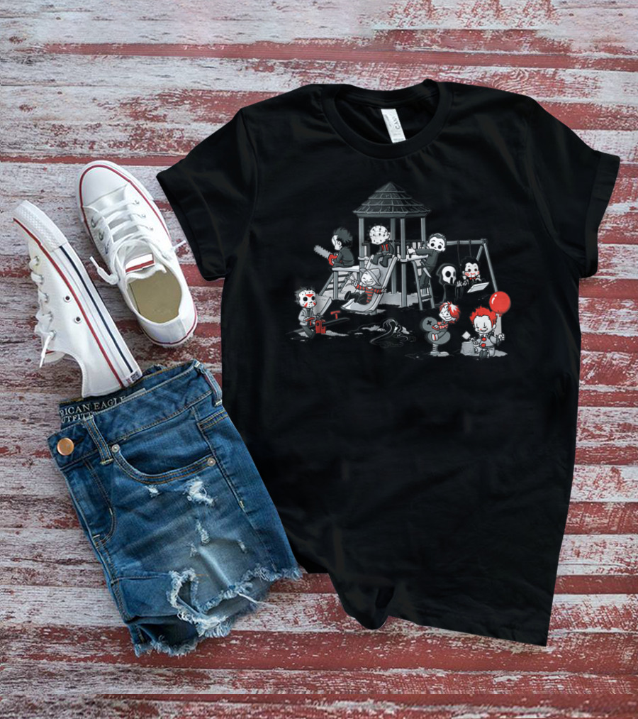 Funny Scary Playground Horror Movie Villain Puppet Doll T-Shirt