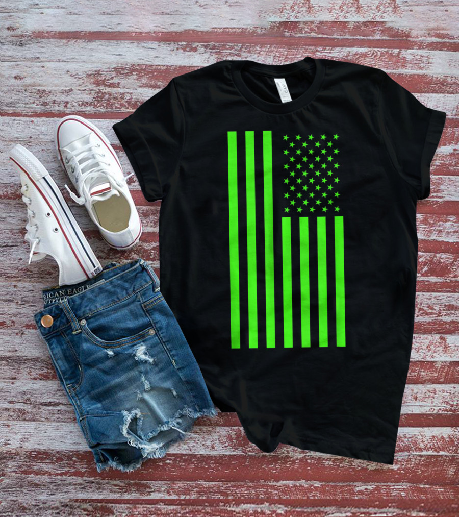 Green Banner USA Neon American Flag T-Shirt
