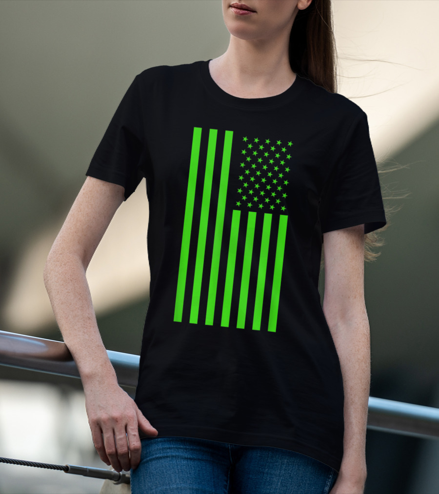 Green Banner USA Neon American Flag T-Shirt