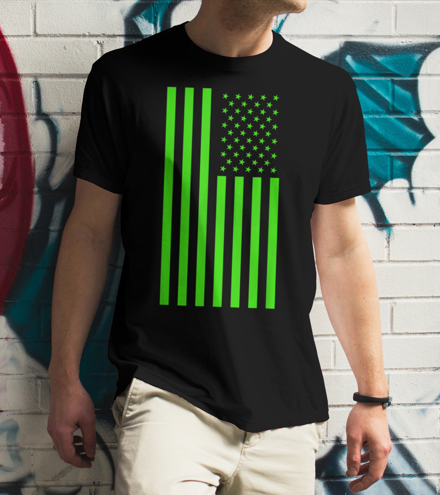 Green Banner USA Neon American Flag T-Shirt