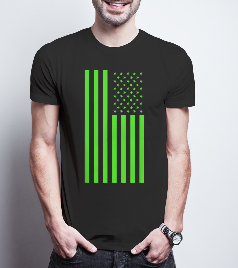 Green Banner USA Neon American Flag T-Shirt