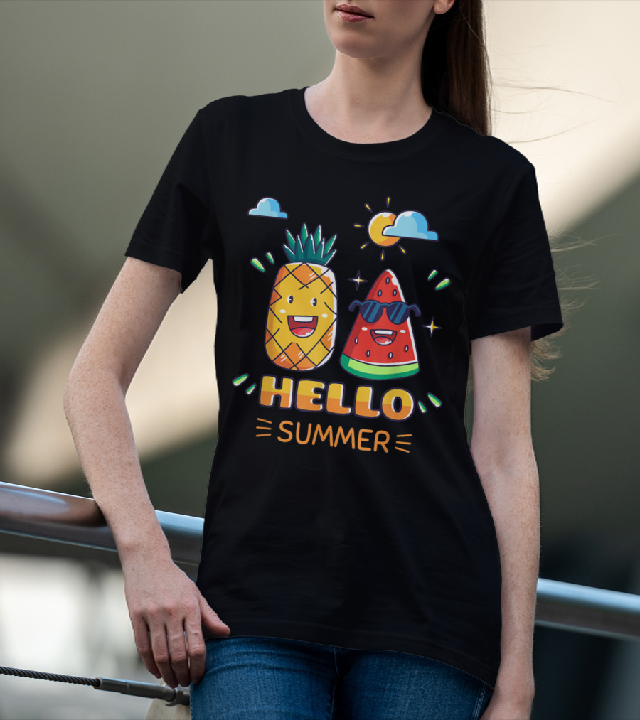 Hello Summer Pineapple Watermelon Fun Vibes T-Shirt