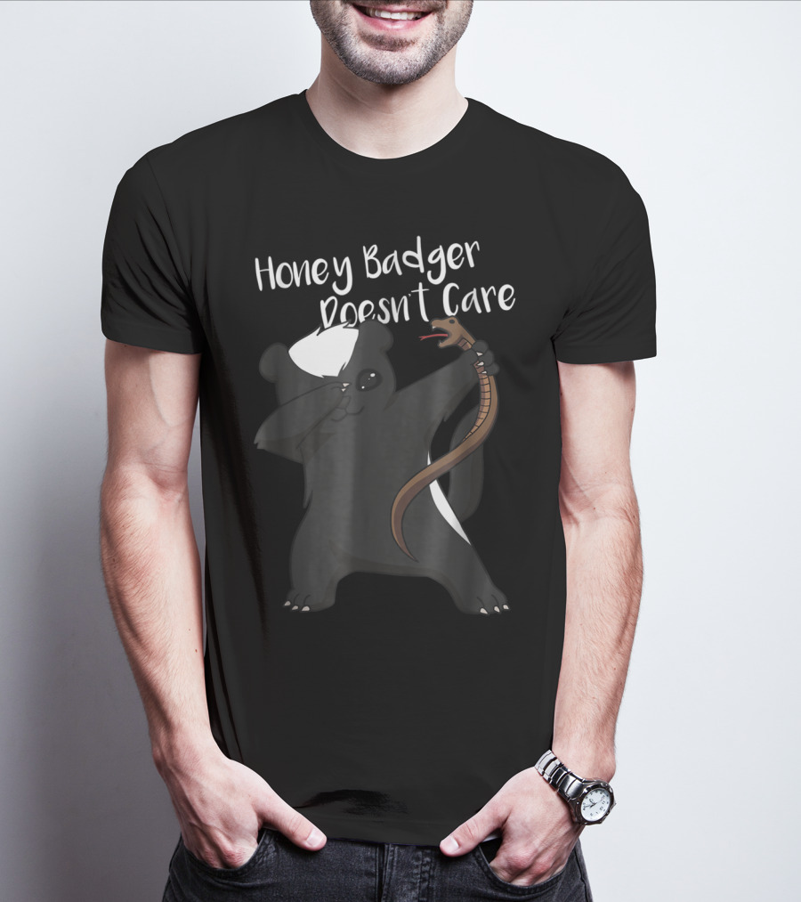 Honey Badger Doesn't Care Funny Animal Dabbing With Snake T-Shirt