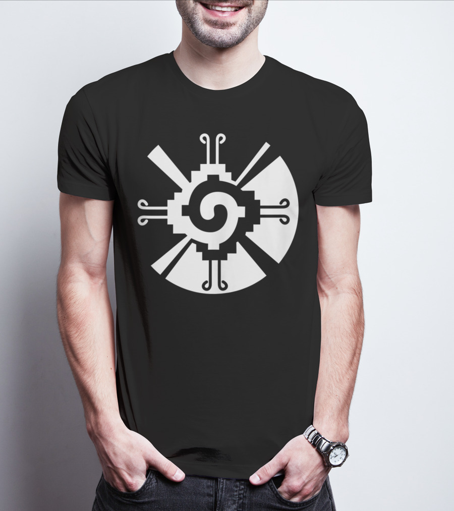Hunab Ku Mayan Aztec Sacred Symbol Black And White Geometric T-Shirt