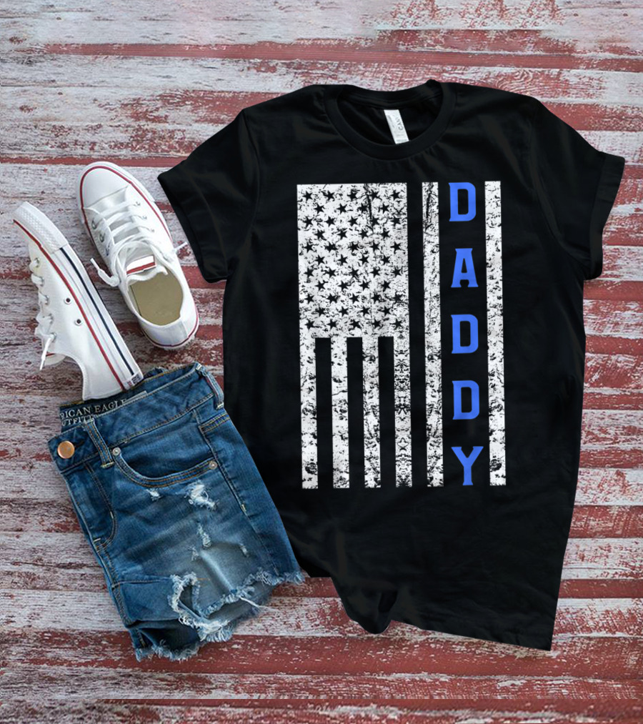 American Flag Thin Blue Line Daddy Cop Dad T-Shirt