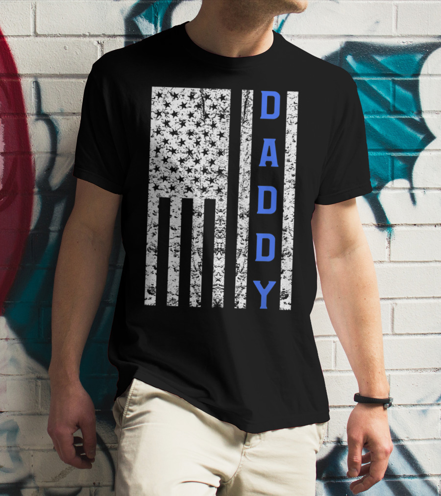 American Flag Thin Blue Line Daddy Cop Dad T-Shirt