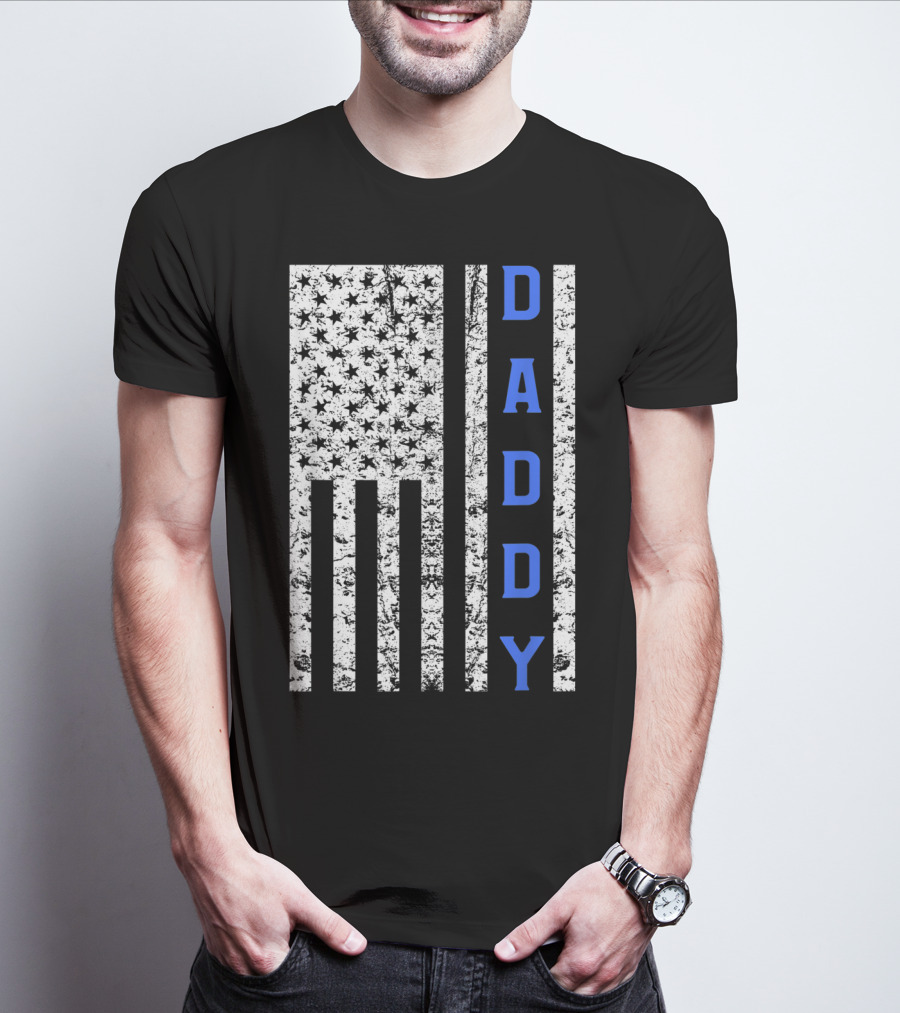 American Flag Thin Blue Line Daddy Cop Dad T-Shirt
