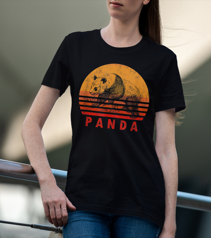 Vintage Panda Bear Sunset Illustration Panda Lover T-Shirt
