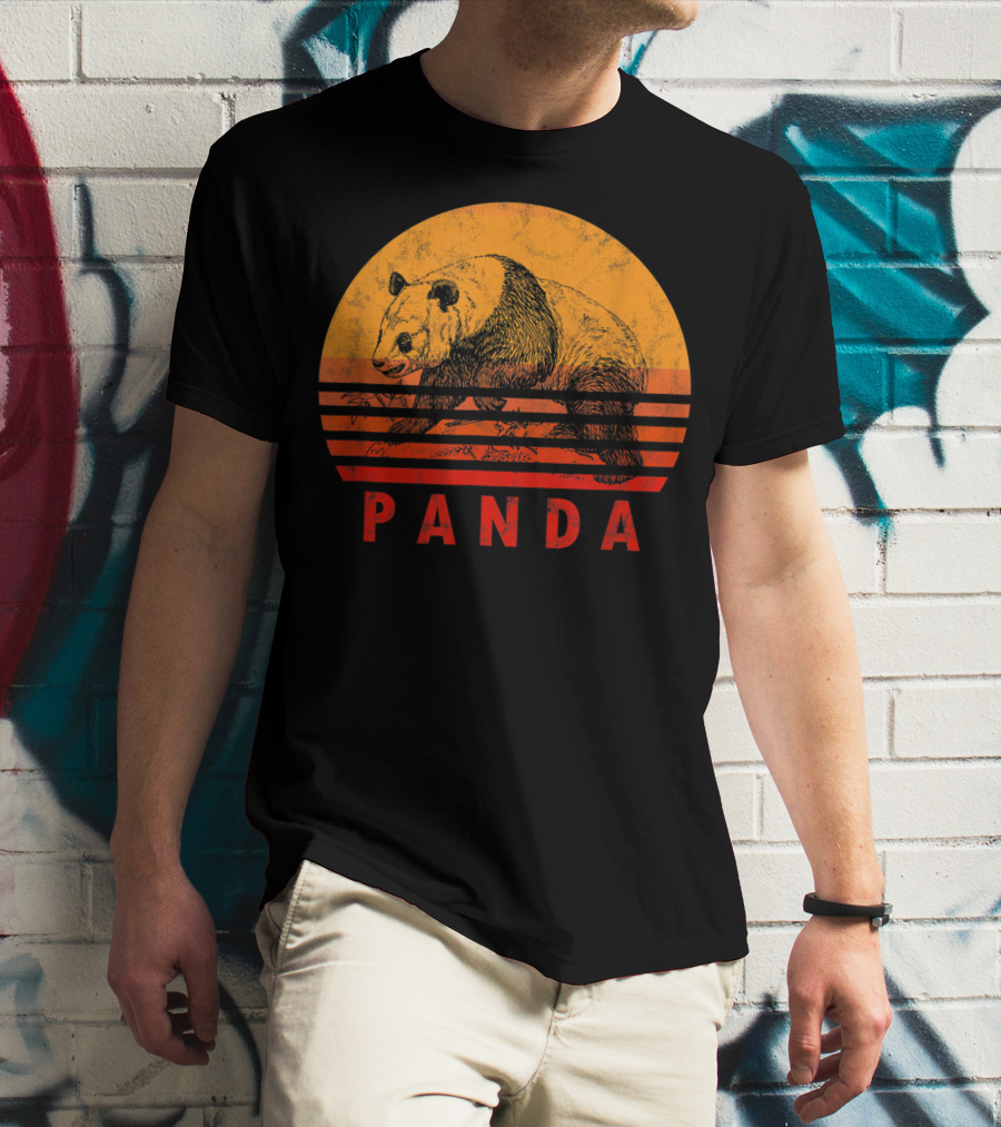 Vintage Panda Bear Sunset Illustration Panda Lover T-Shirt
