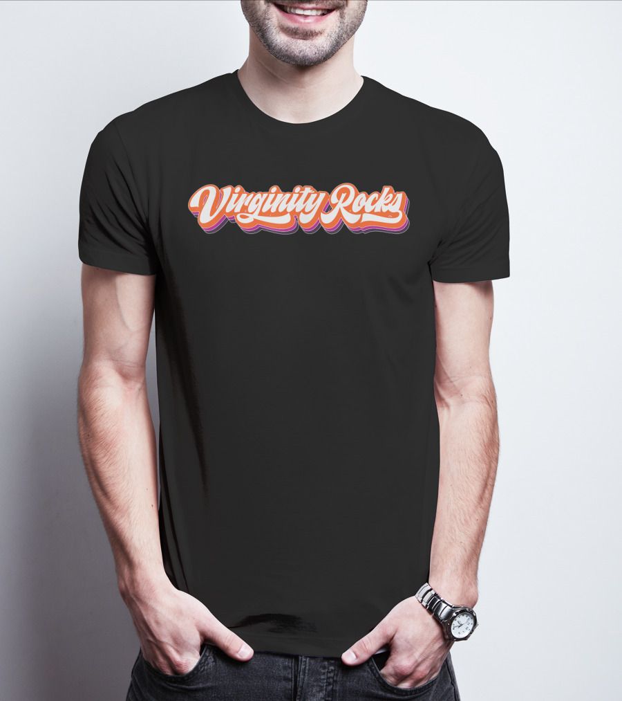 Virginity Rocks Bold Retro 70s Script T-Shirt