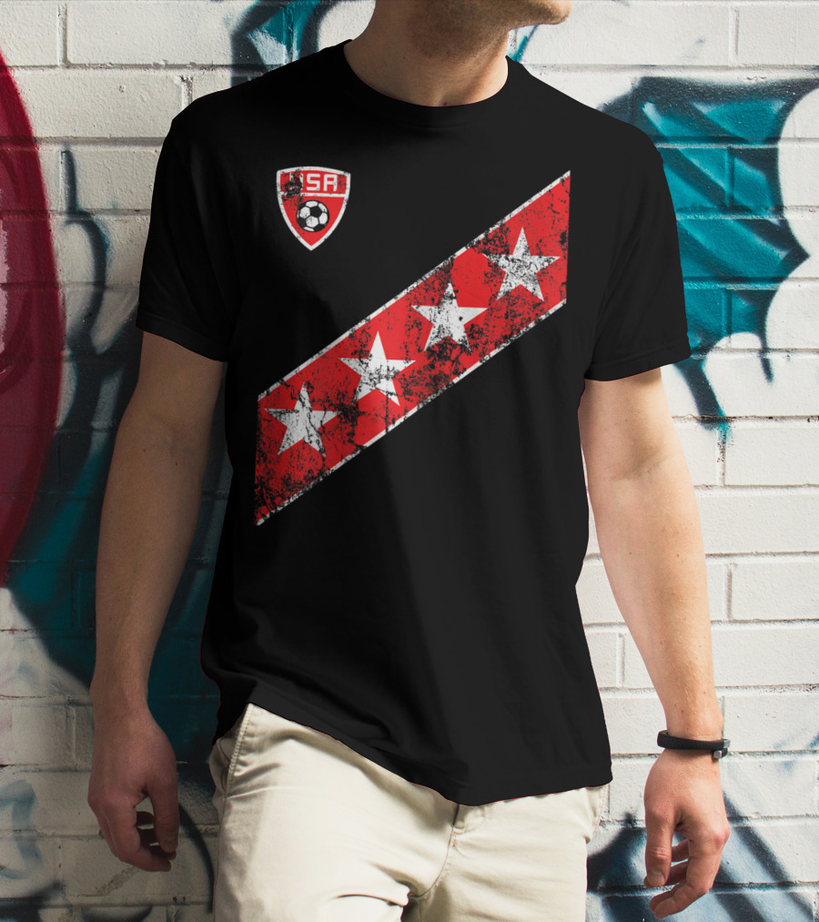 USA Soccer Stars Emblem With Red And White Stripes T-Shirt