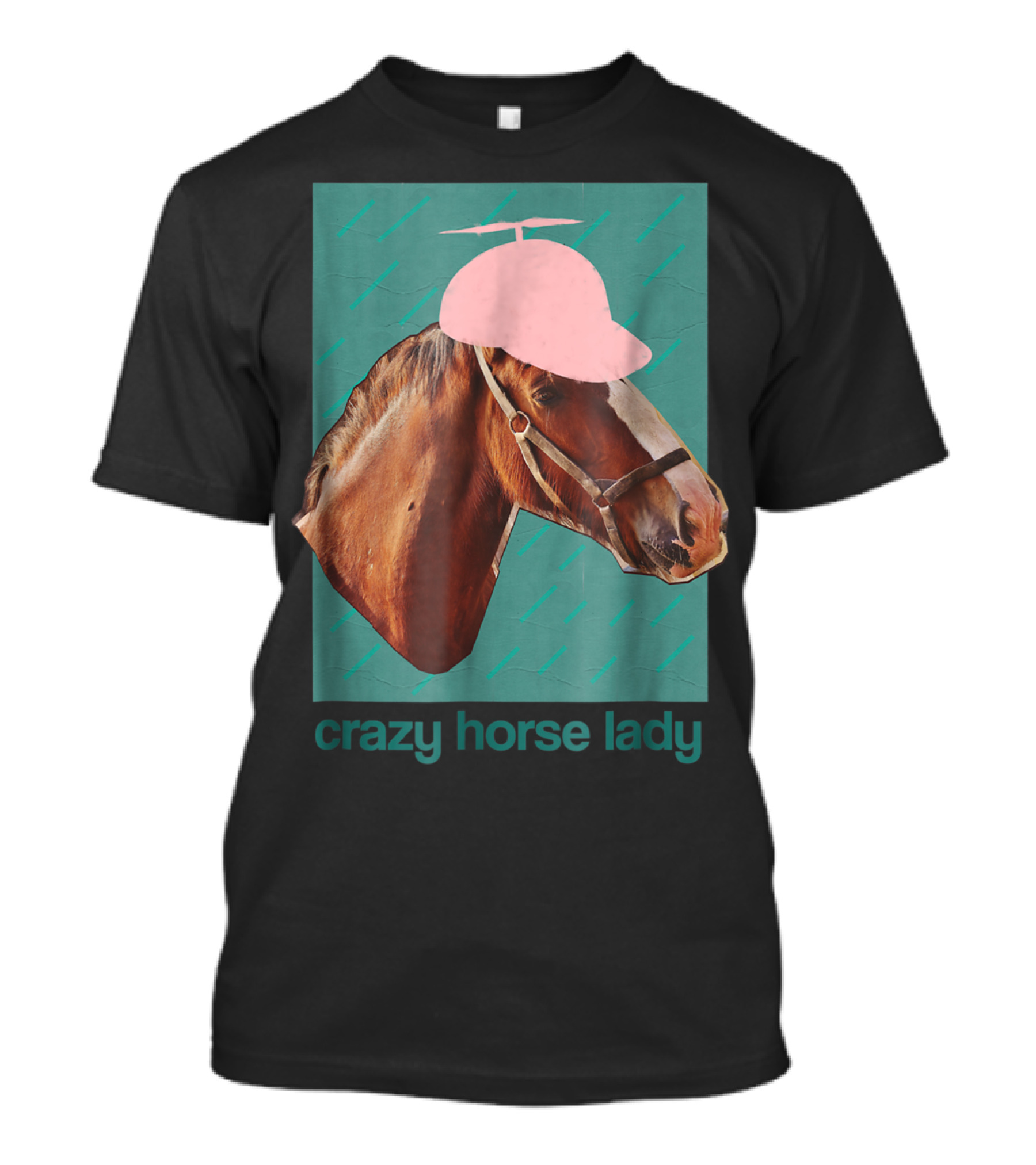 Crazy Horse Lady With Funny Pink Propeller Hat T-Shirt