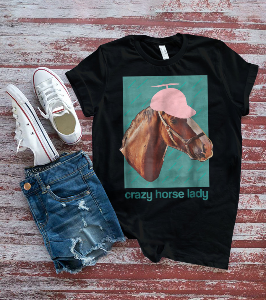 Crazy Horse Lady With Funny Pink Propeller Hat T-Shirt