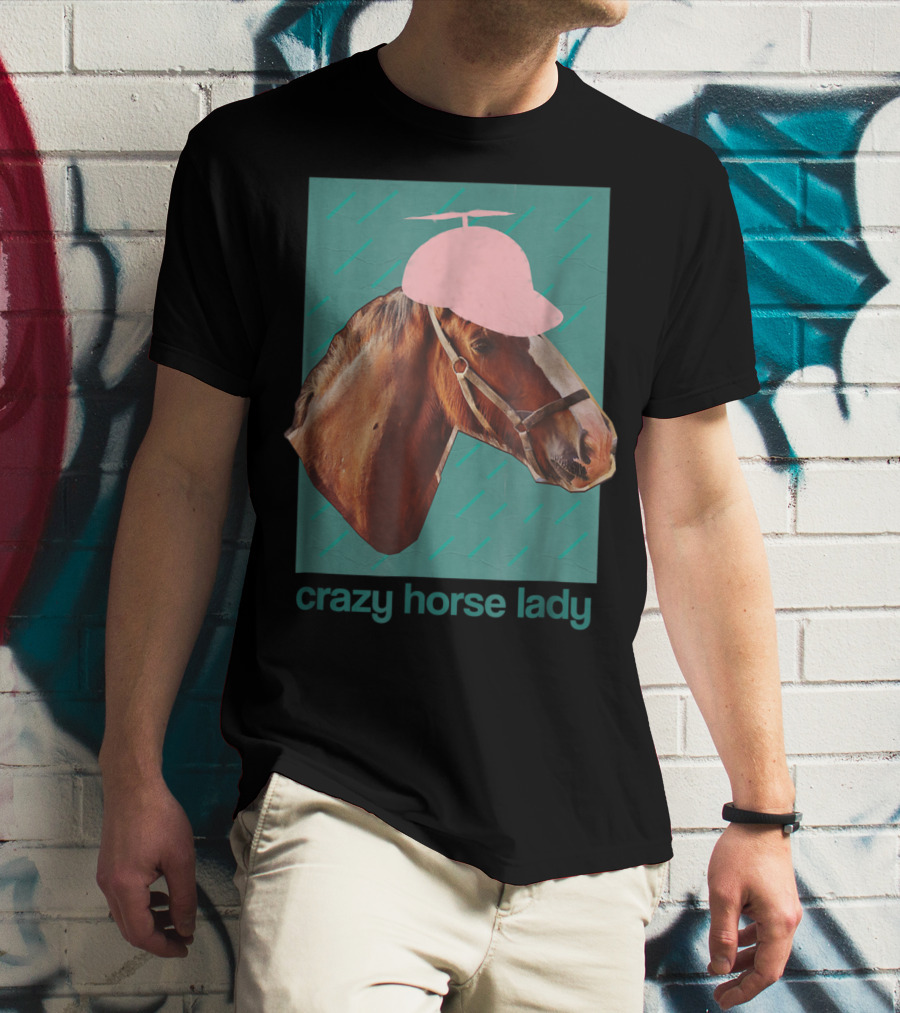 Crazy Horse Lady With Funny Pink Propeller Hat T-Shirt
