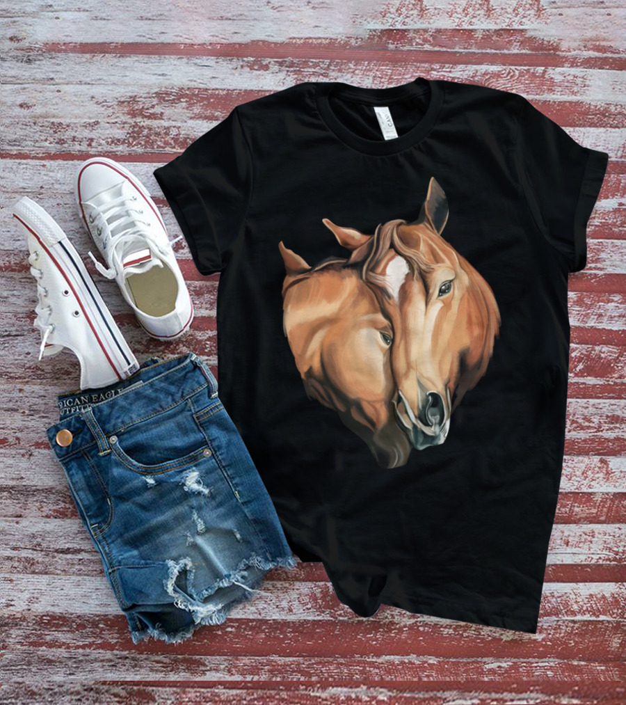 Cute Brown Horses Love Horse Affection T-Shirt