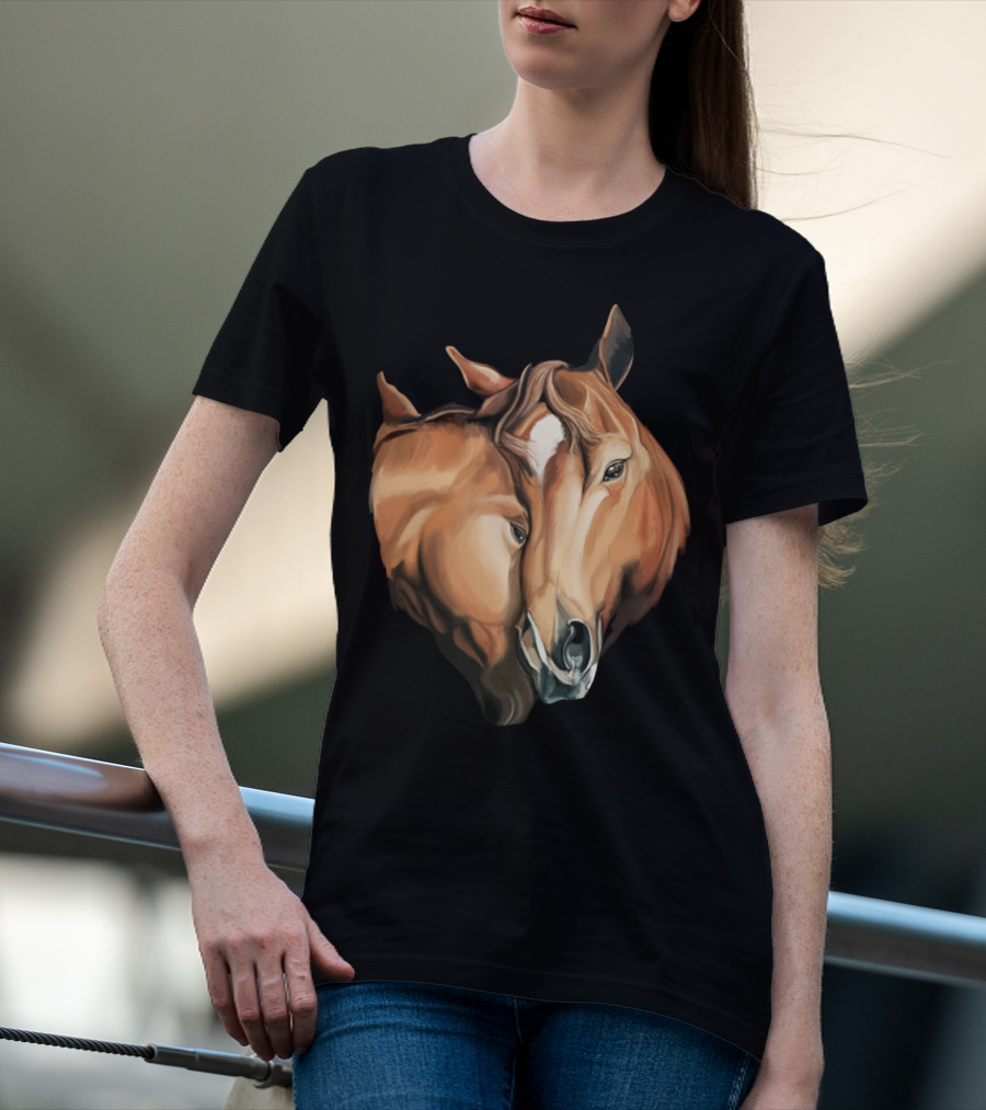 Cute Brown Horses Love Horse Affection T-Shirt