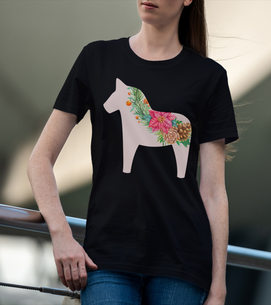 Dala Horse Swedish Christmas Floral Design Sweden T-Shirt
