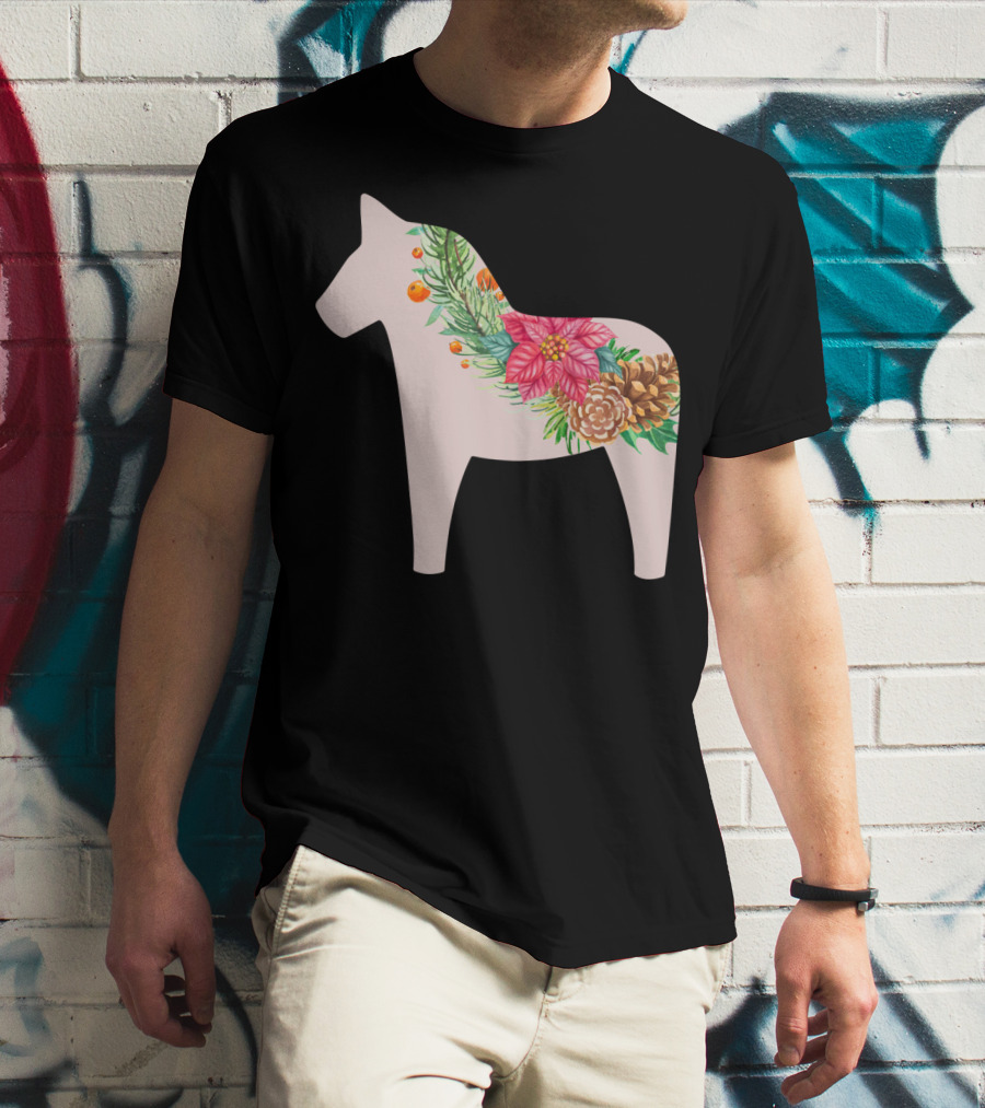 Dala Horse Swedish Christmas Floral Design Sweden T-Shirt