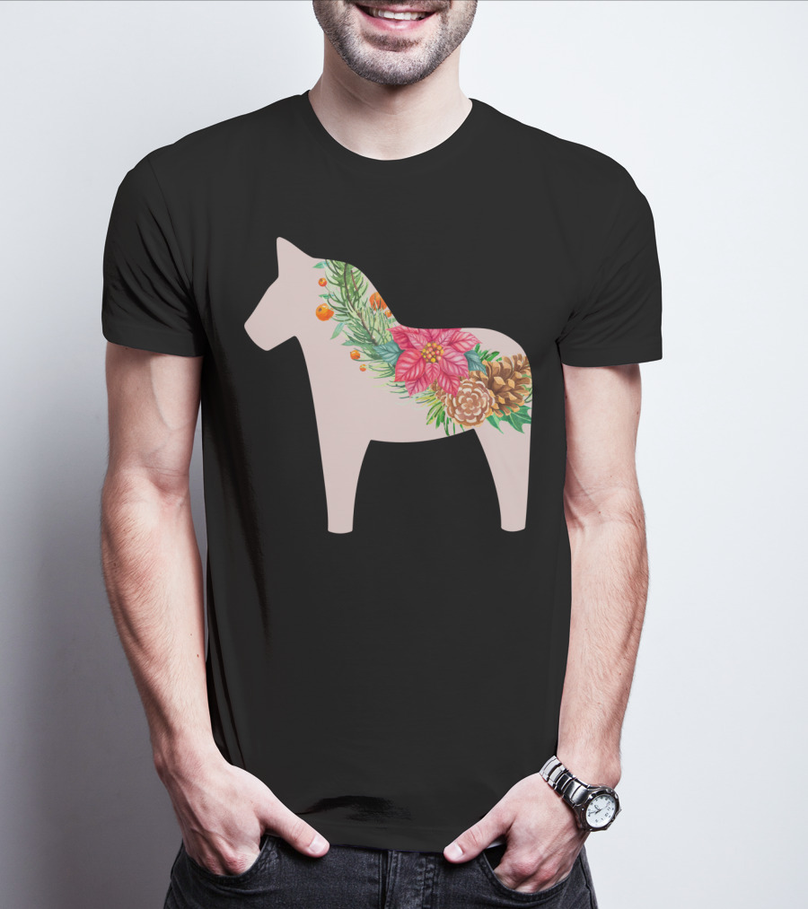 Dala Horse Swedish Christmas Floral Design Sweden T-Shirt