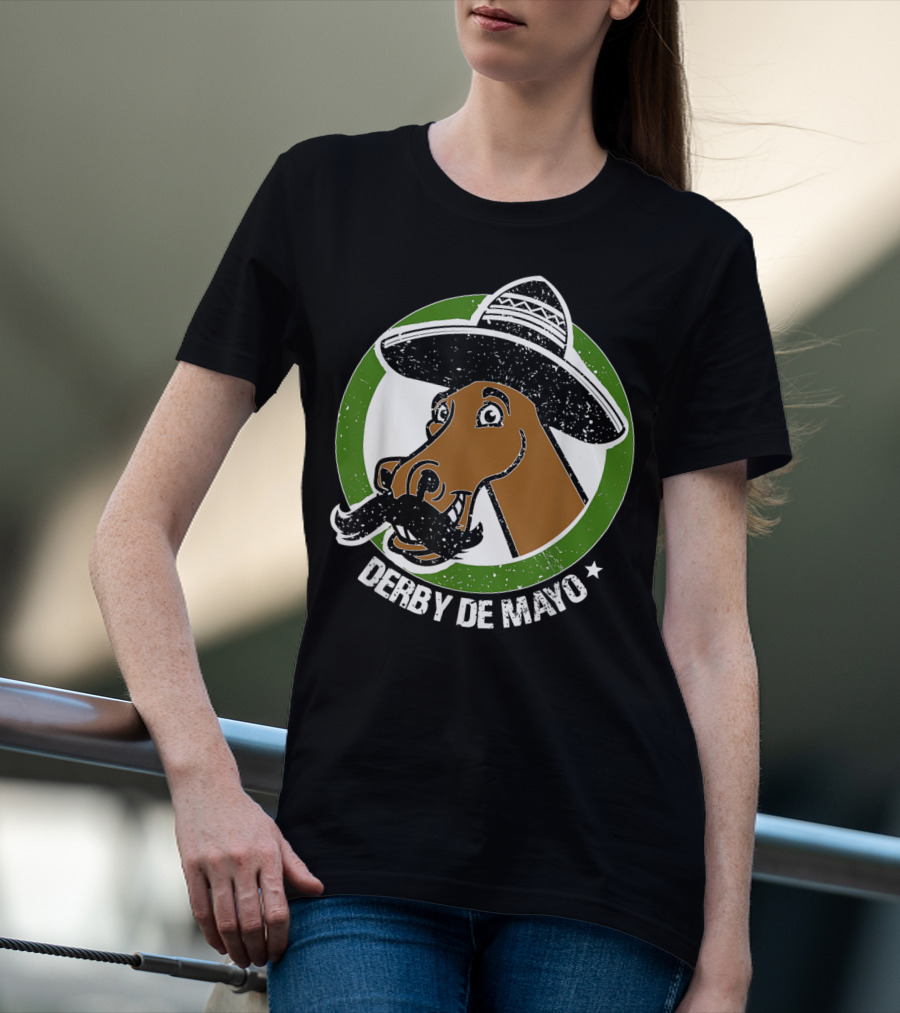 Derby De Mayo Cinco De Mayo Mustached Horse In Sombrero T-Shirt