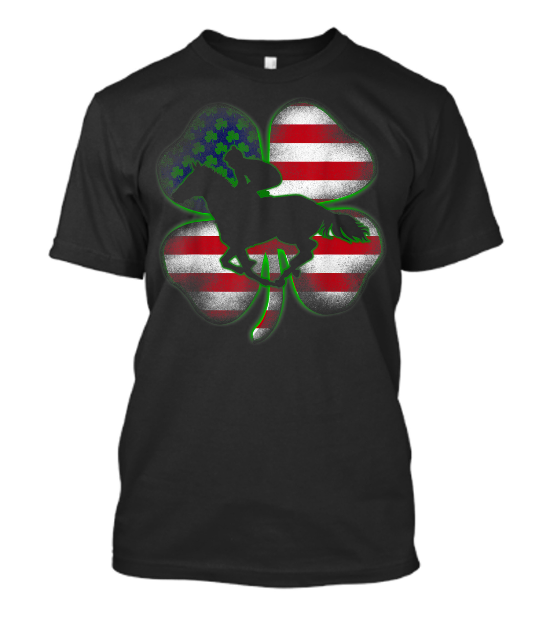 Distressed Horse Racing Shamrocks American Flag St 8W T-Shirt