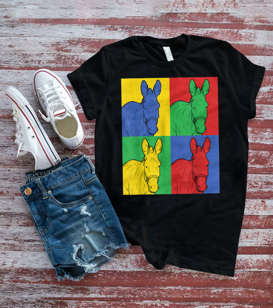 Donkey Pop Art Horse Colorful Four Panel T-Shirt