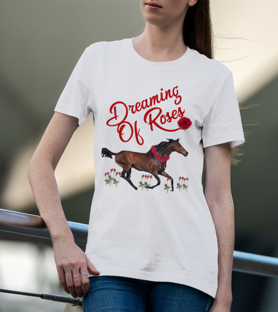 Dreaming Of Roses Horse With Red Floral Accents T-Shirt