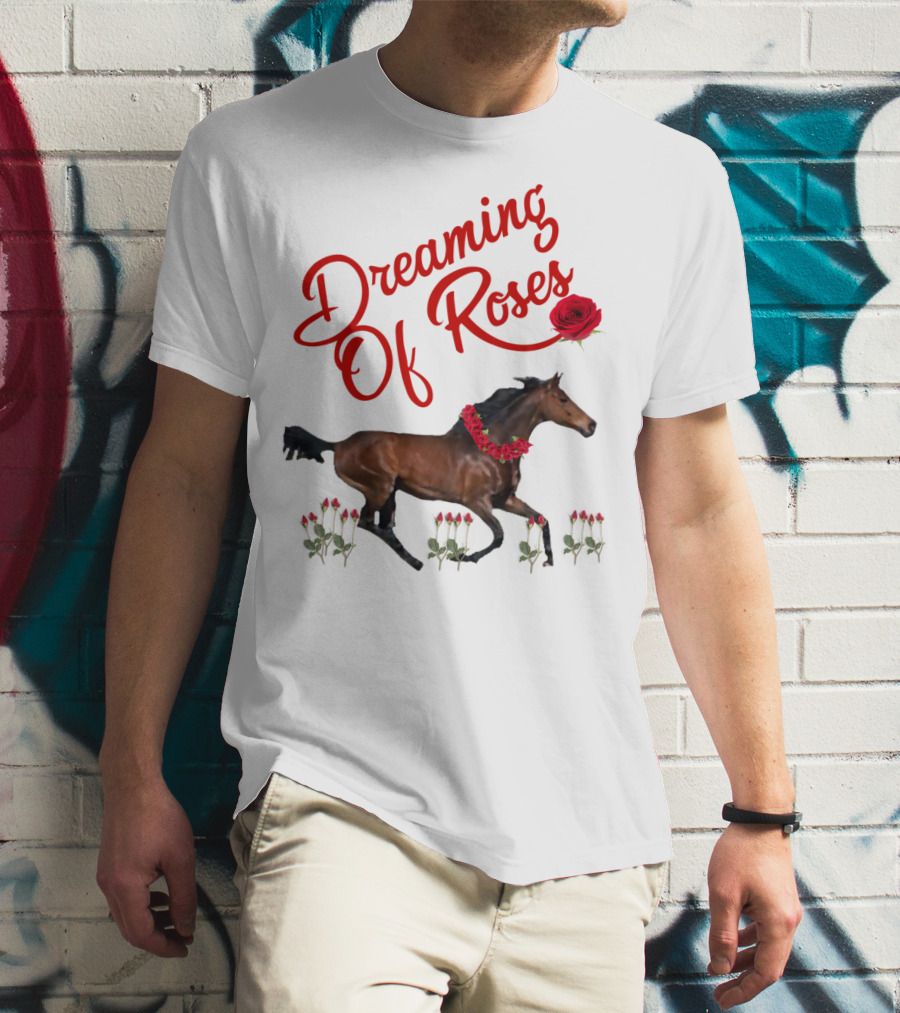 Dreaming Of Roses Horse With Red Floral Accents T-Shirt