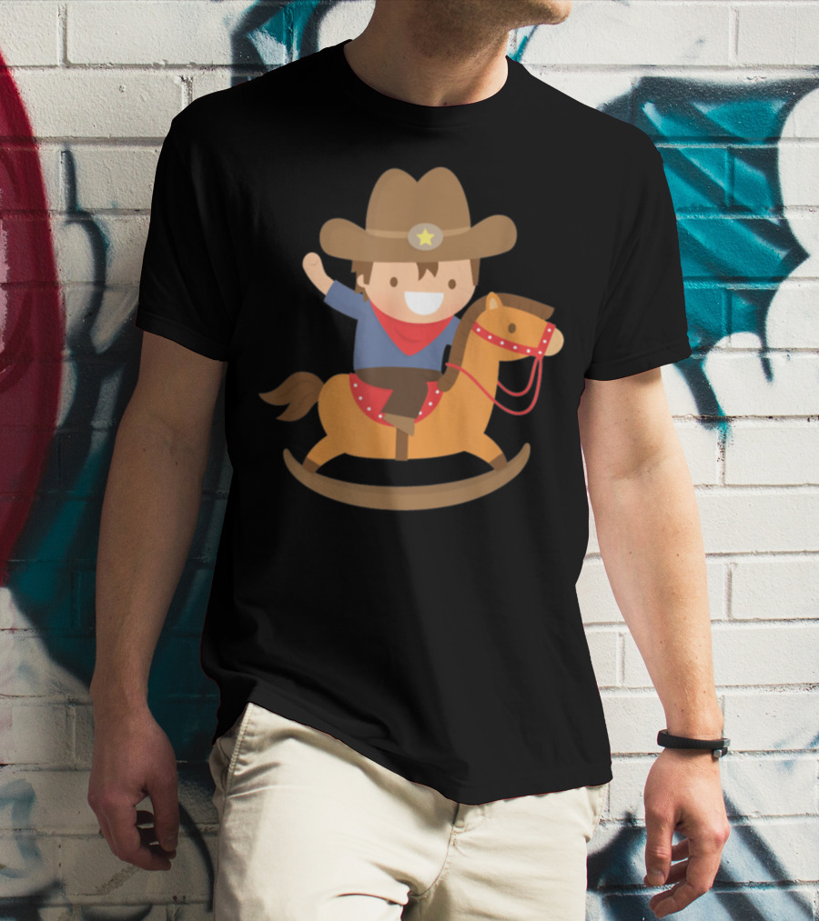 Cute Cowboy Riding Rocking Horse With Hat And Star T-Shirt