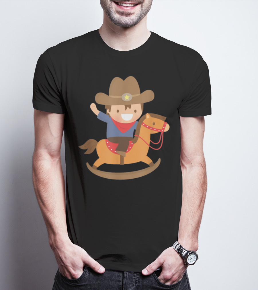 Cute Cowboy Riding Rocking Horse With Hat And Star T-Shirt
