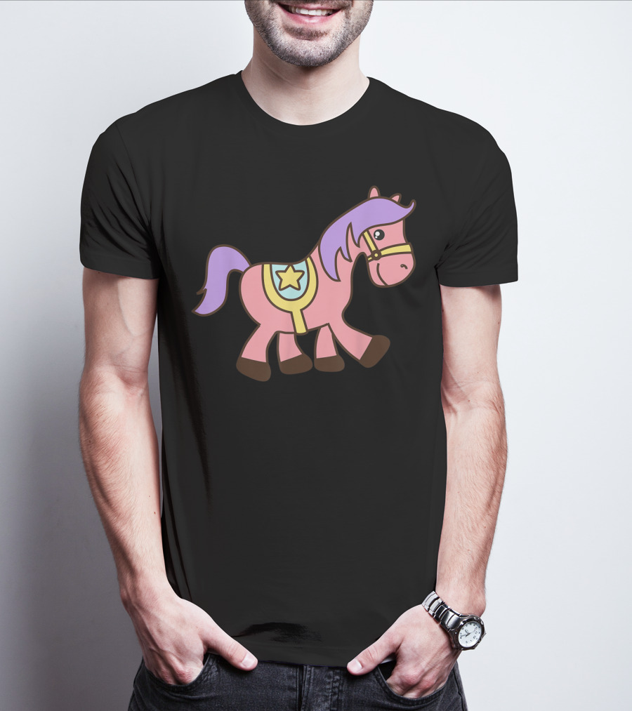 Happy Pink Pony With Purple Mane And Star Saddle T-Shirt