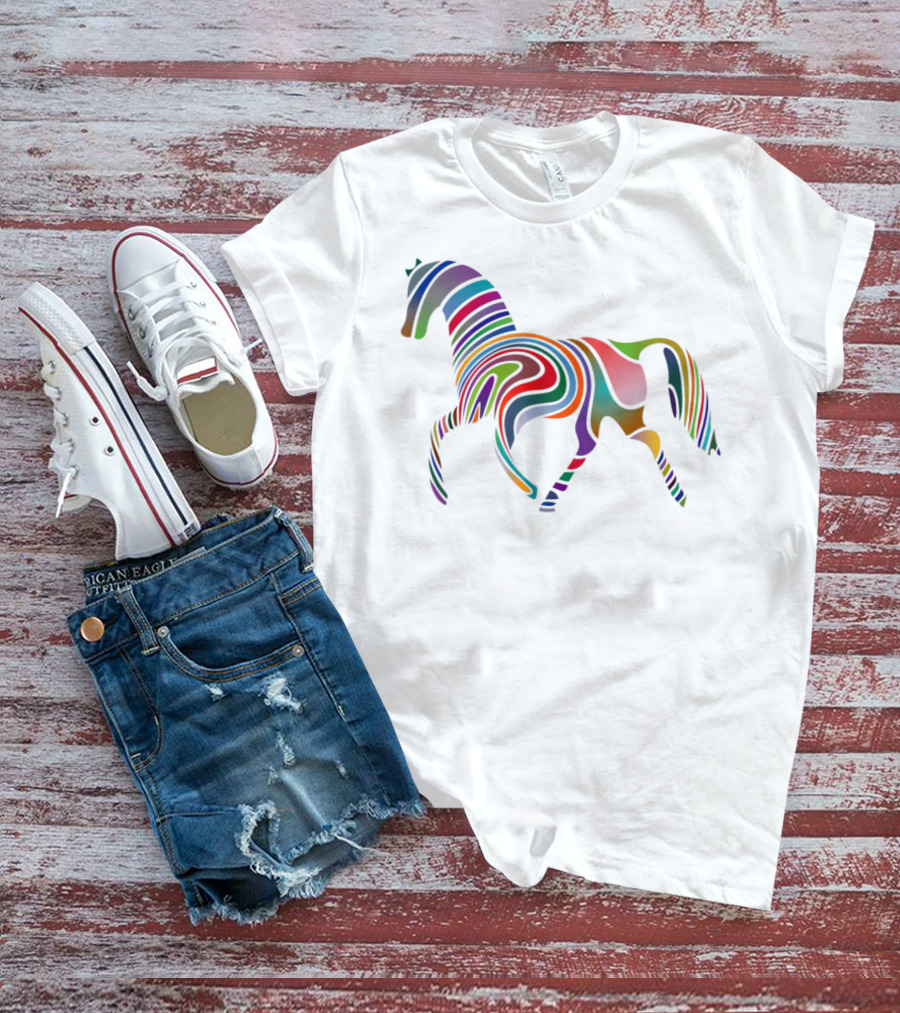 Dancing Rainbow Horse Groovy Psychedelic Stripes T-Shirt