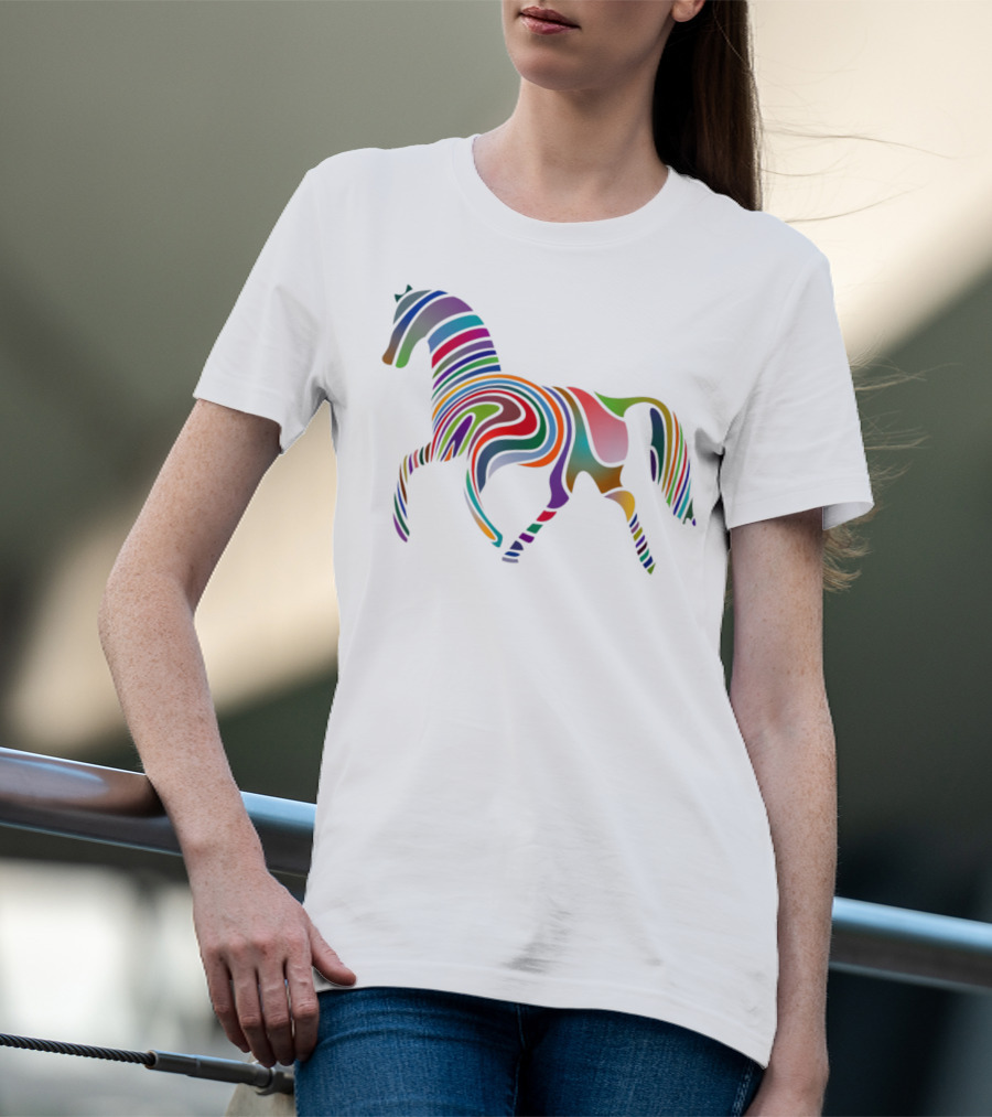 Dancing Rainbow Horse Groovy Psychedelic Stripes T-Shirt