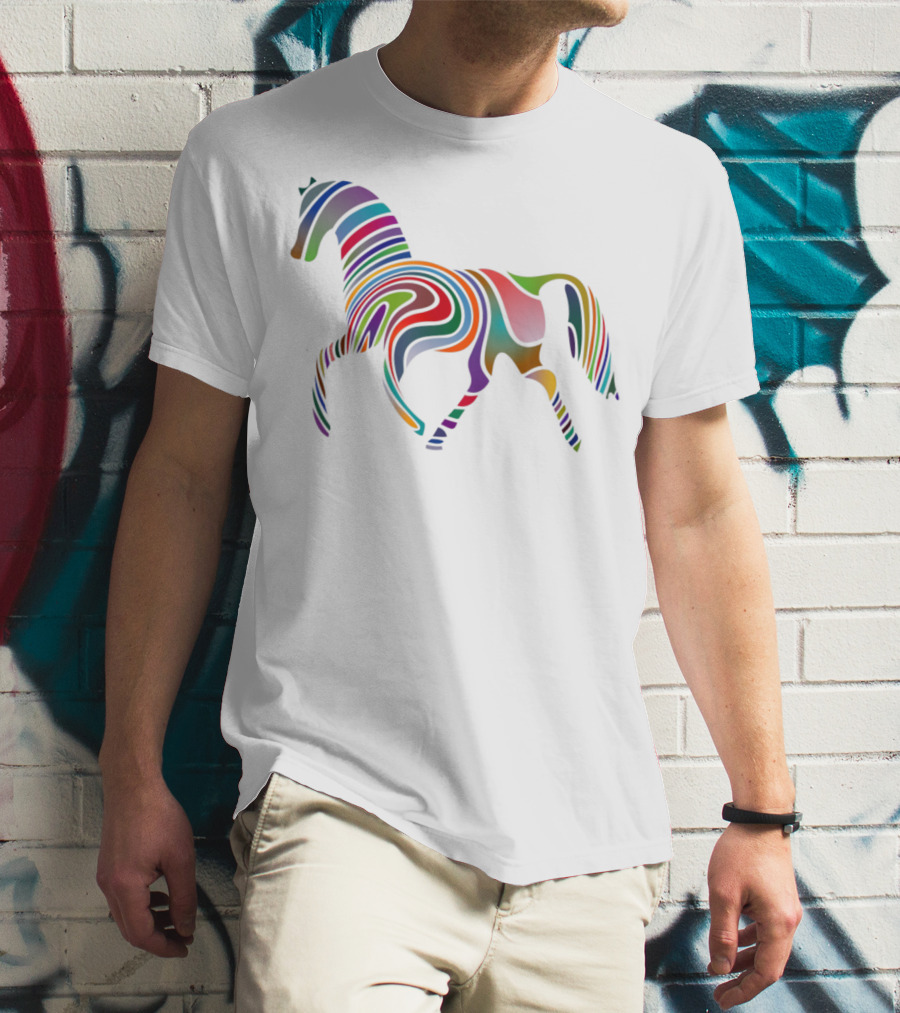 Dancing Rainbow Horse Groovy Psychedelic Stripes T-Shirt