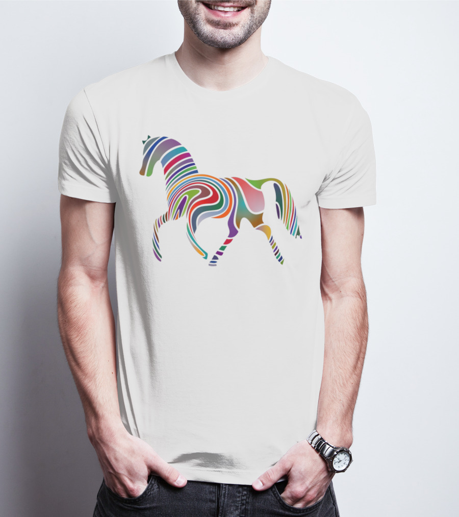 Dancing Rainbow Horse Groovy Psychedelic Stripes T-Shirt