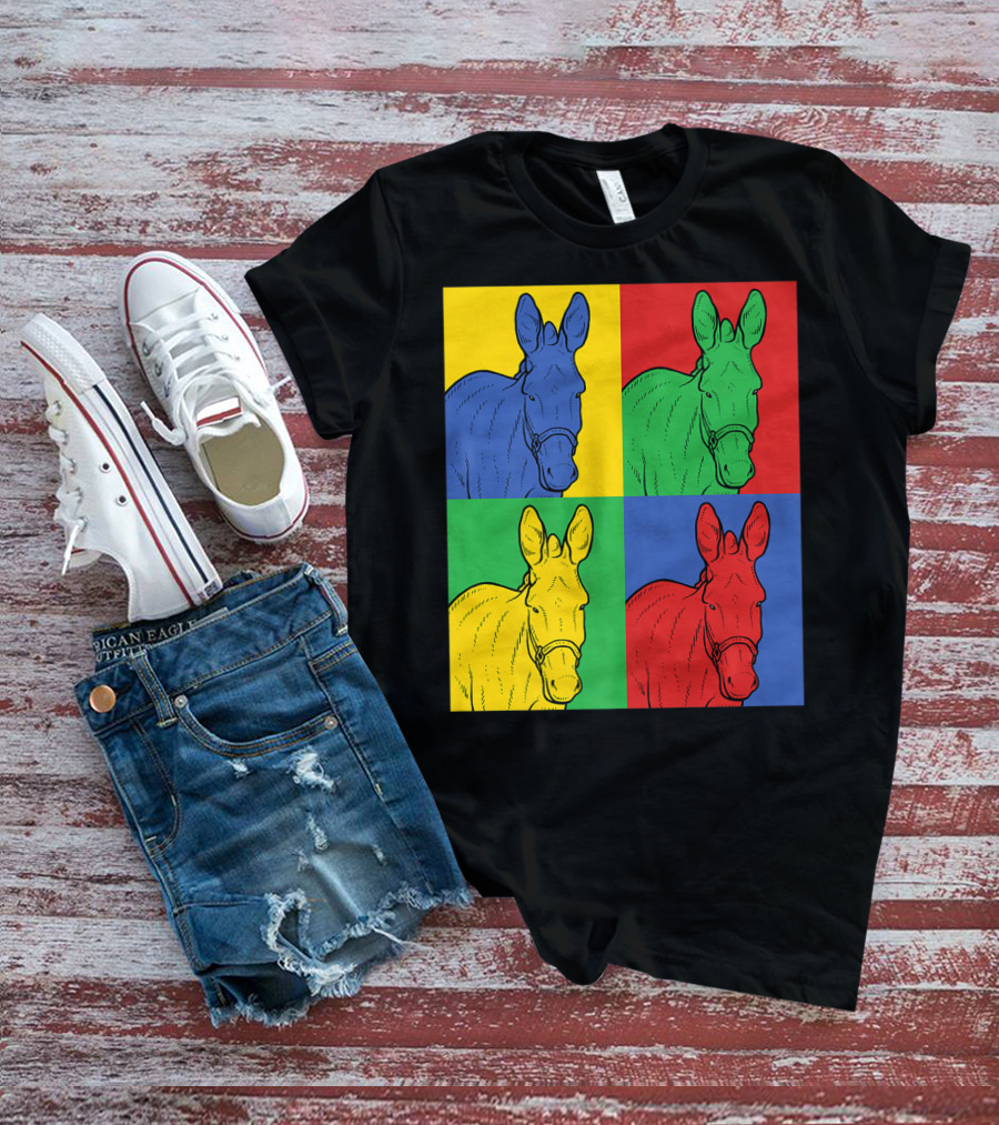 Donkey Horse Pop Art In Bold Warhol Style Quadrants T-Shirt