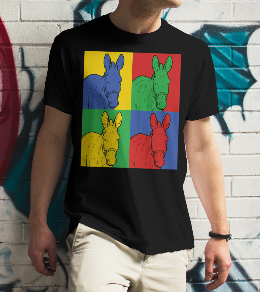 Donkey Horse Pop Art In Bold Warhol Style Quadrants T-Shirt