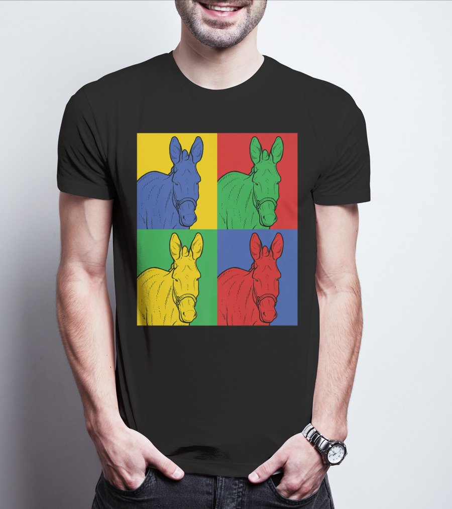 Donkey Horse Pop Art In Bold Warhol Style Quadrants T-Shirt