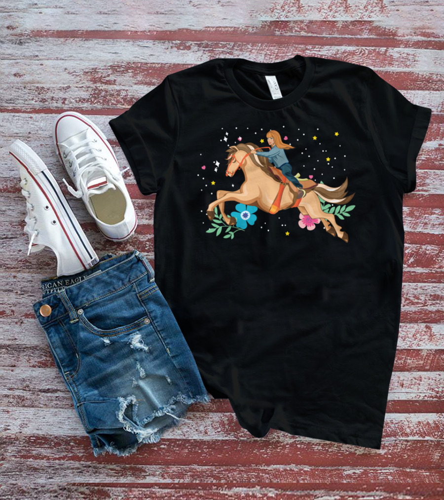 Dreamy Happy Horse Woman Energy With Stars And Flowers T-Shirt