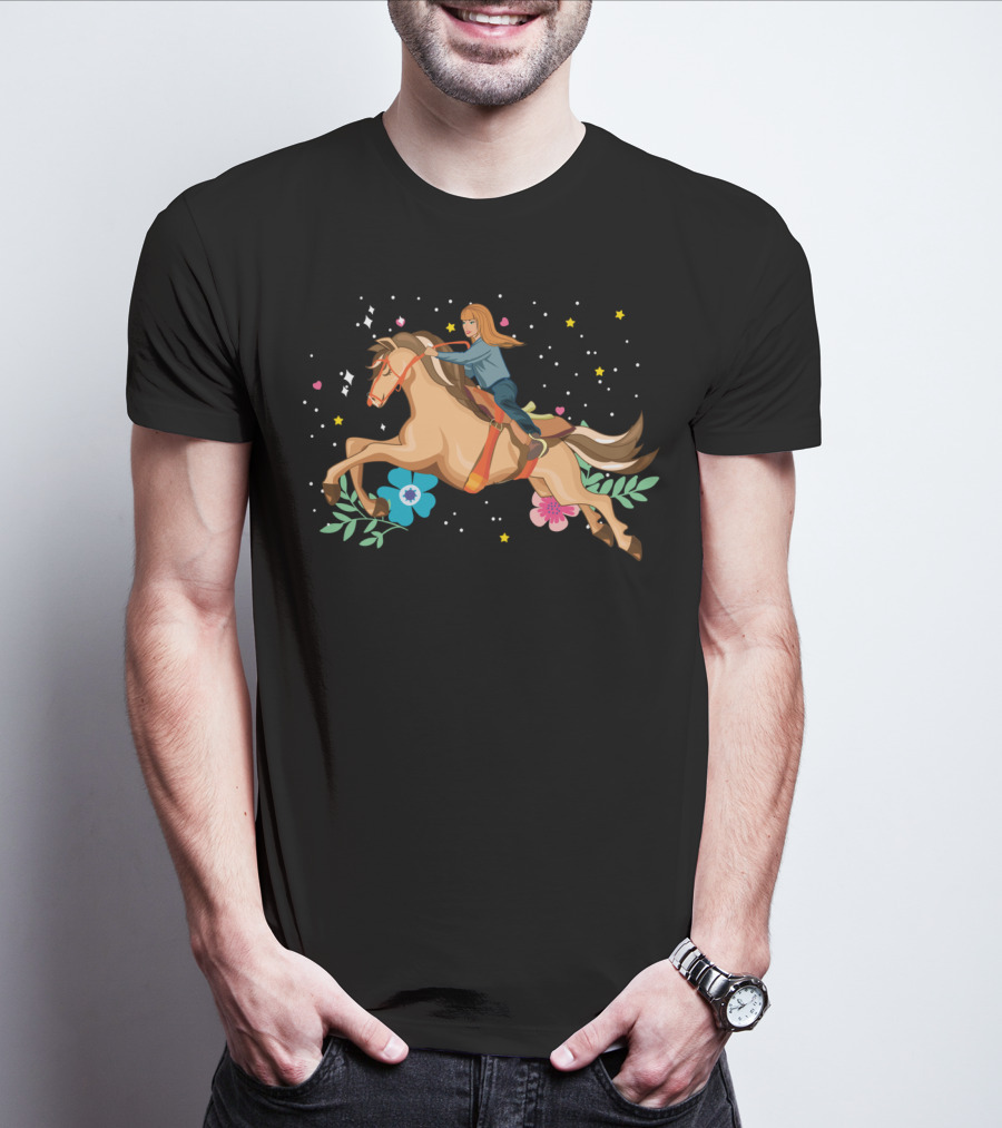 Dreamy Happy Horse Woman Energy With Stars And Flowers T-Shirt
