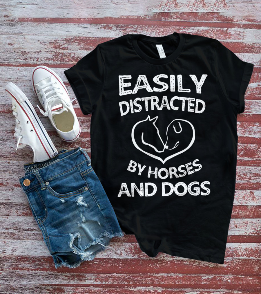 Easily Distracted By Horses And Dogs Heart T-Shirt