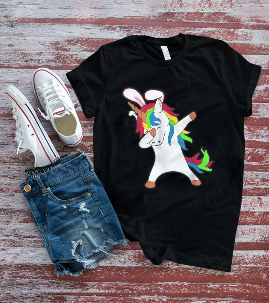Easter Bunny Dabbing Unicorn With Rabbit Ears T-Shirt
