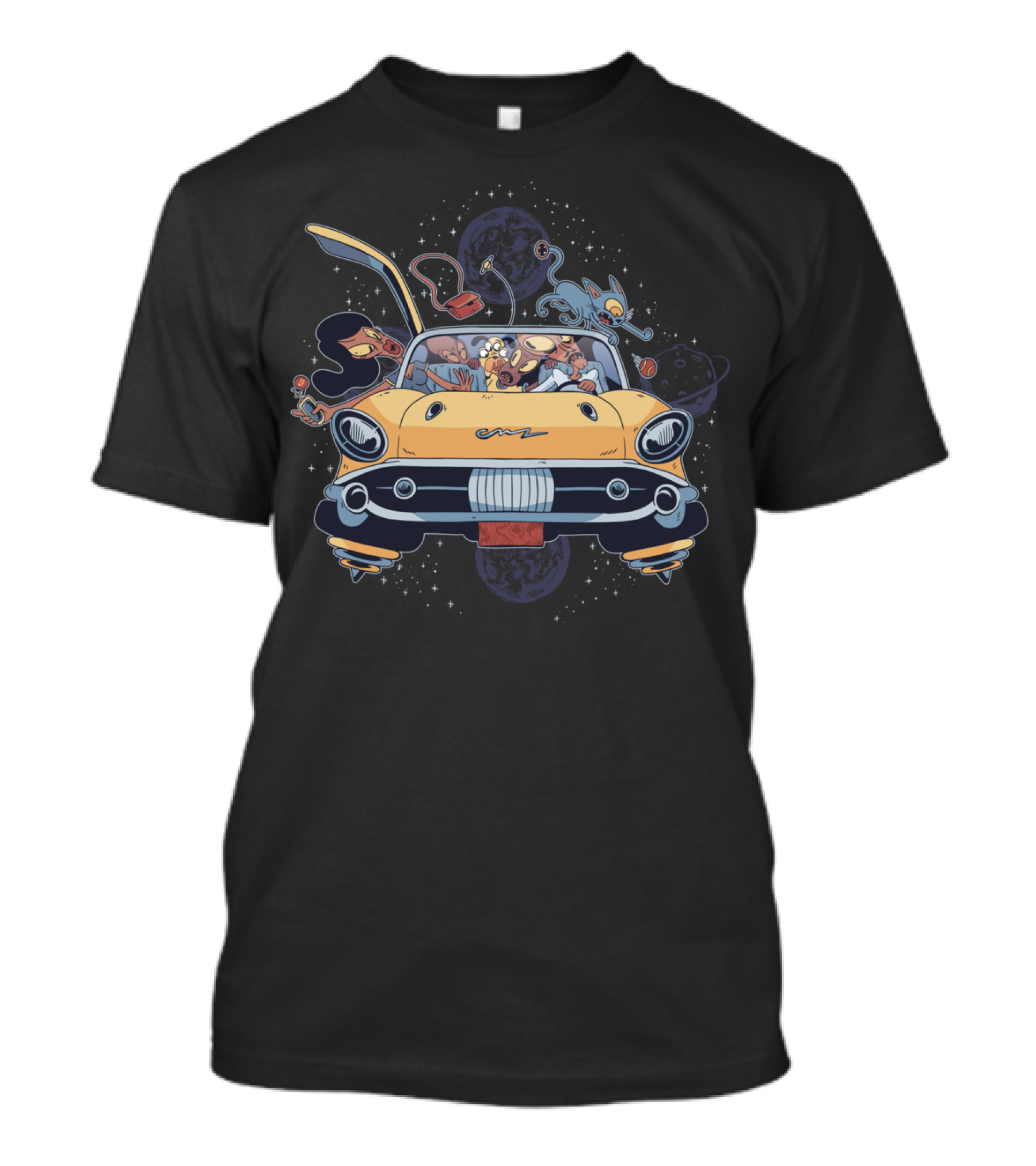 90s Alien Head Extraterrestrial Family In Classic Car With Space Creatures T-Shirt