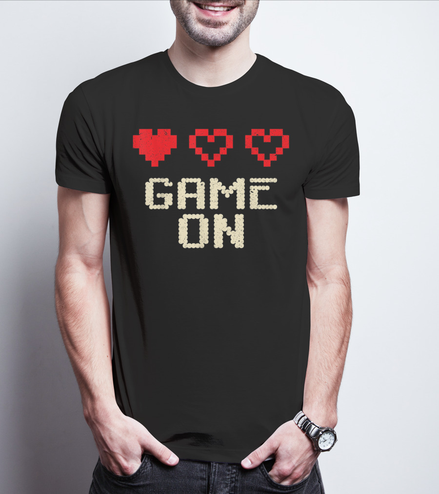 Game On Arcade Classic Gaming 3 Hearts Life Bar T-Shirt
