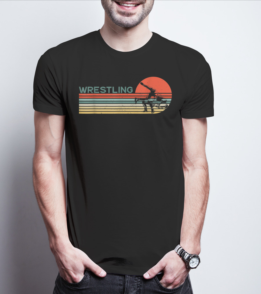 Wrestling Sunset Silhouette Retro Style Classic Catch Birthday T-Shirt