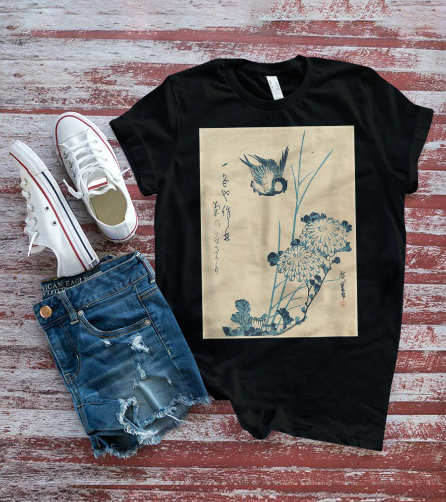 Classic Japanese Art Ukiyo-e Bird And Flowers Streetwear Aesthetic T-Shirt